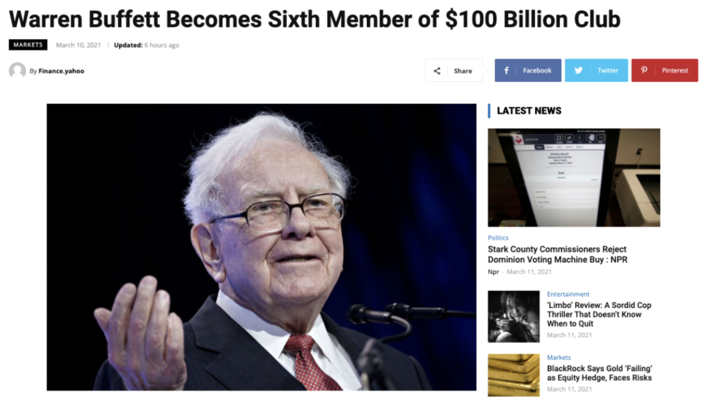 Warren Buffett Becomes Sixth Member of $100 Billion Club